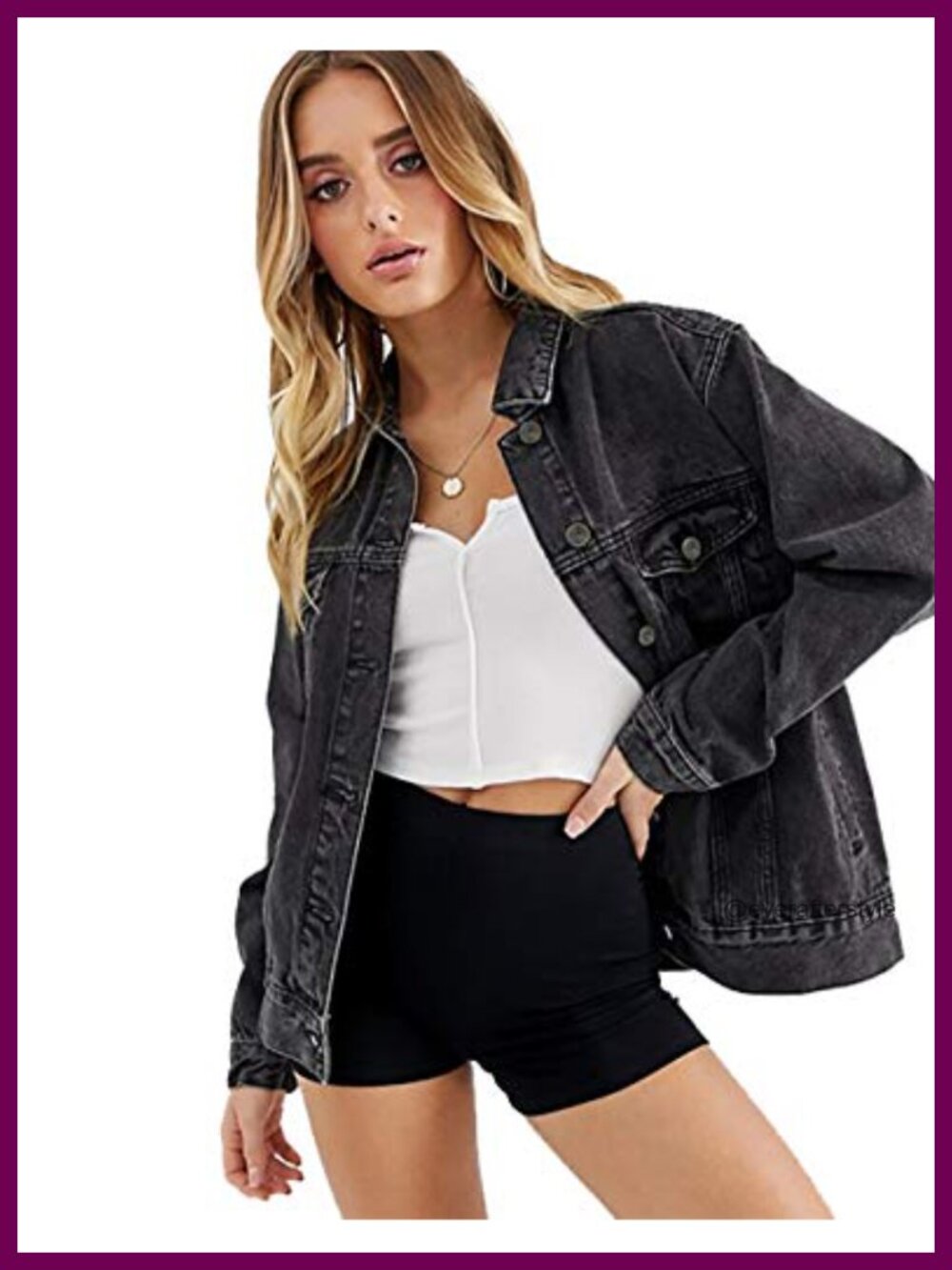 Women's Oversize Vintage Washed Denim Jacket Long Sleeve Loose Jean Trucker